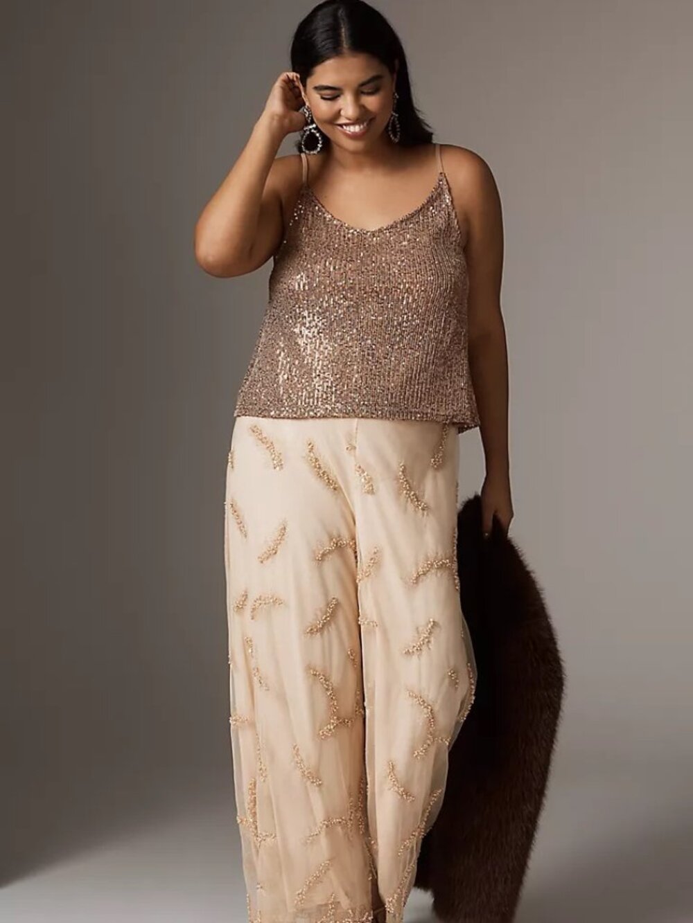 ANTHROPOLOGIE: Sequin Stretch Cami Rose Gold